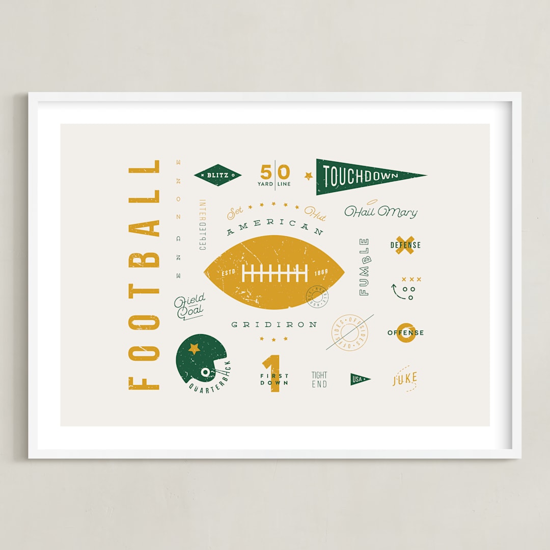 "American Football Vocab" - Art Print in Hunter by Dana Beckwith - Framed