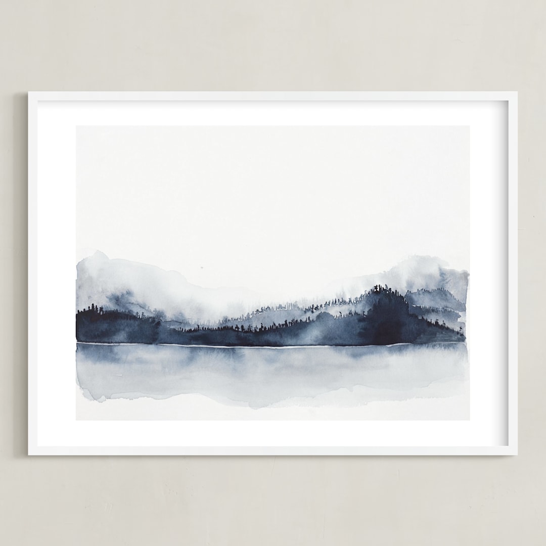 "Alaska from Sea" - Art Print in Navy by Kelsey McNatt - Framed