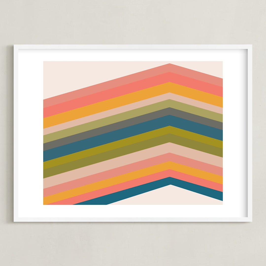 "Retro Stripes" - Art Print in Pool by Beth Vassalo - Framed