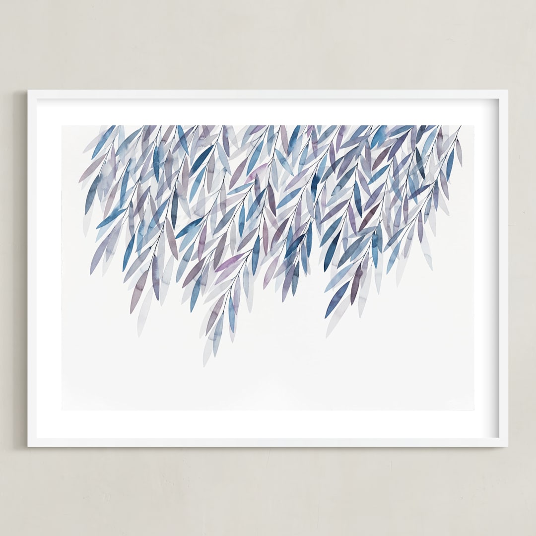 "Dreaming of Leaves" - Art Print in White by Priscilla Lee - Framed