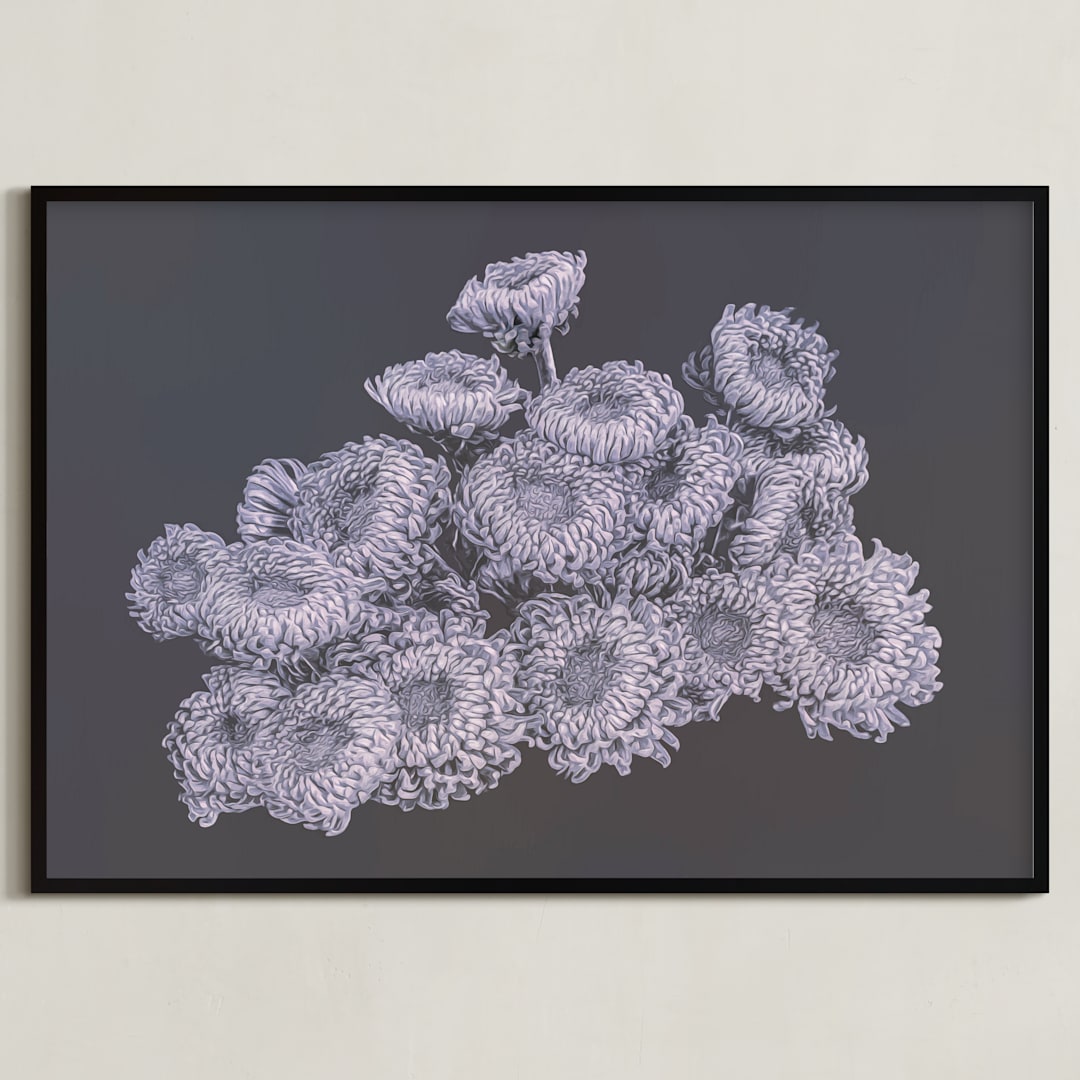 "Une Vie de Chrysanthèmes I" - Art Print in Inspiring Indigo by Mariecor Agravante - Framed