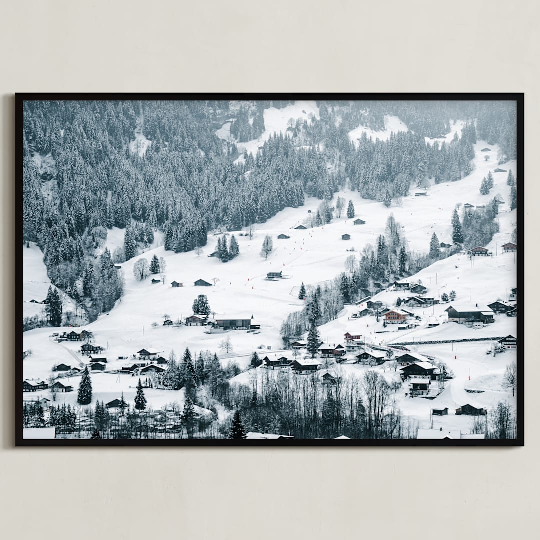 "White Blanketed Hills" - Art Print in Snow White by Ying C. - Framed