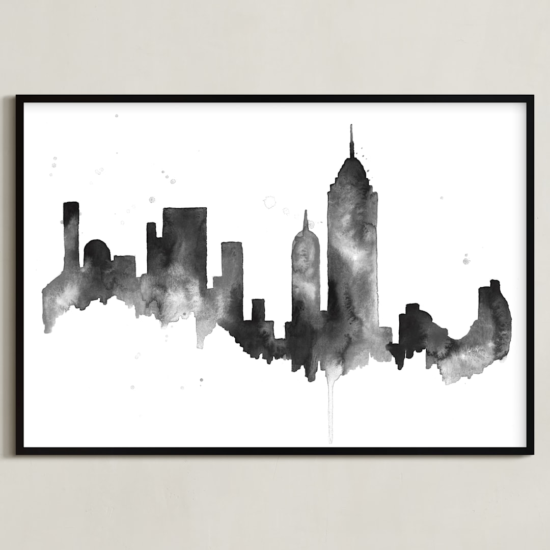 "New York City Skyline" - Art Print in Shades of Black by Kelsey McNatt - Framed