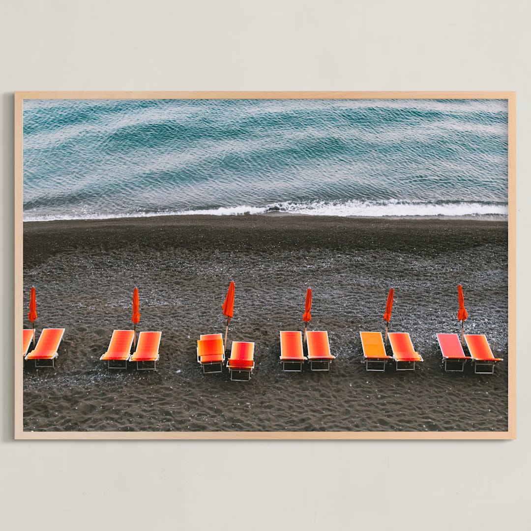 "Positano Spiaggia" - Art Print in Tangerine by Britney Folena - Framed