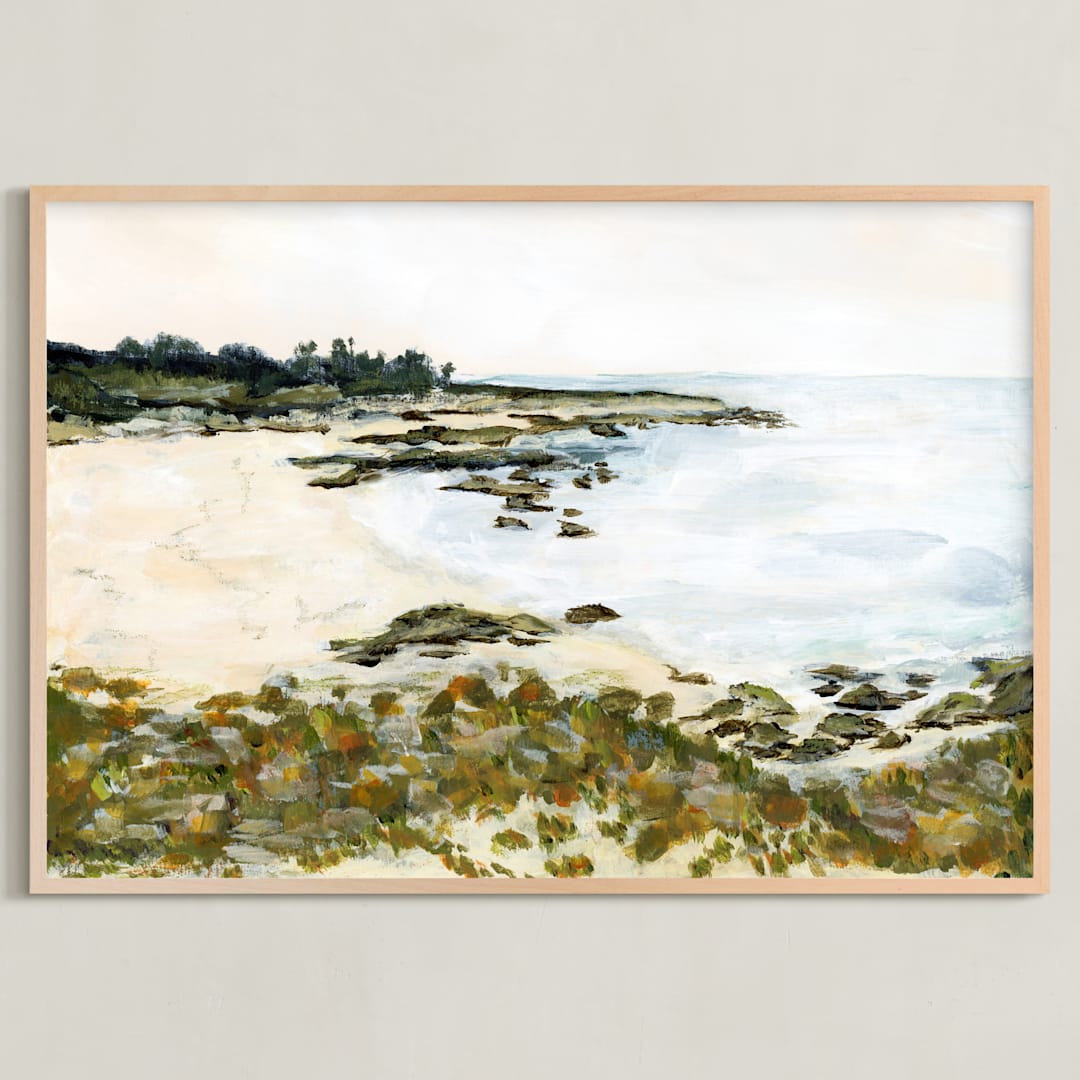 "Carmel by the Sea" - Art Print in Neutral Sand by Jennelle Lynn - Framed