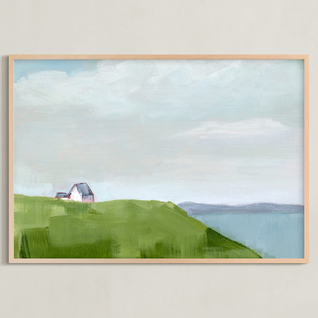 "House on the Hill" - Art Print in Ocean Blue by Jen Tips - Framed
