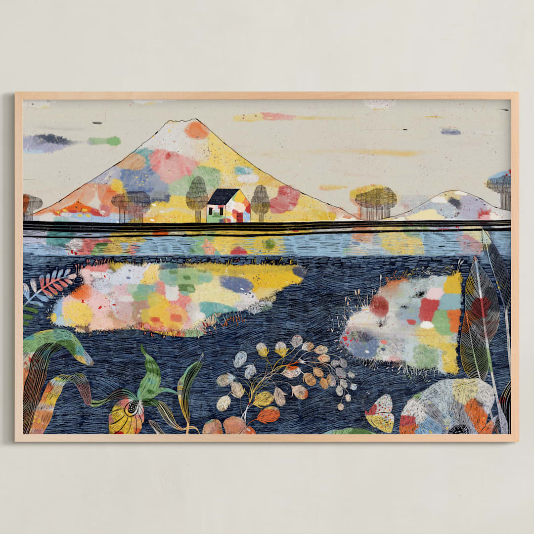 "The Lake House" - Art Print in Polo Blue by Lee-Anne Schmidt - Framed