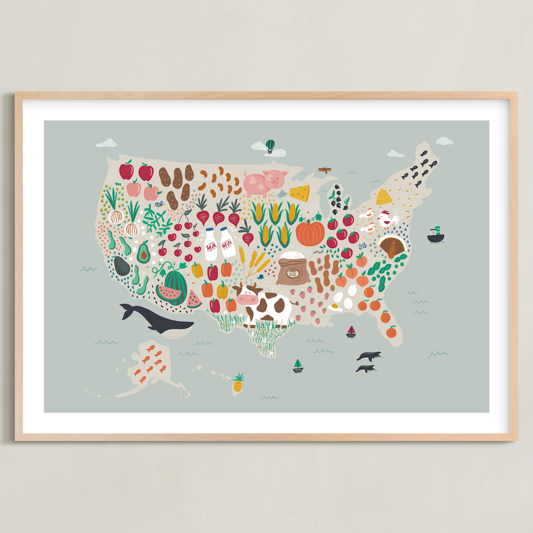 "US Agriculture" - Art Print in Robin's Egg by Joanna Griffin - Framed