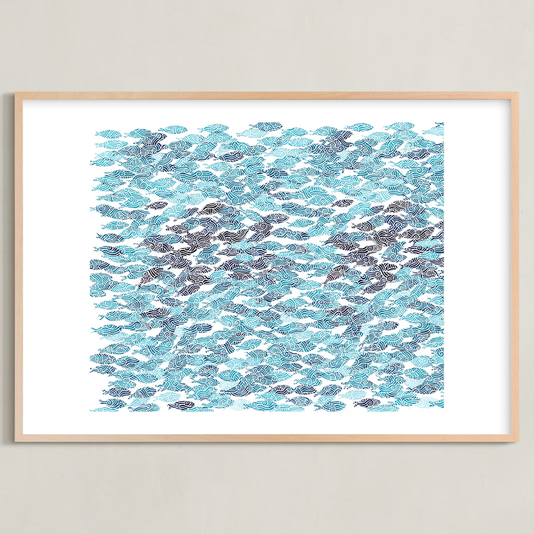 "Fish Swirl" - Art Print in White by Jason Grimes - Framed