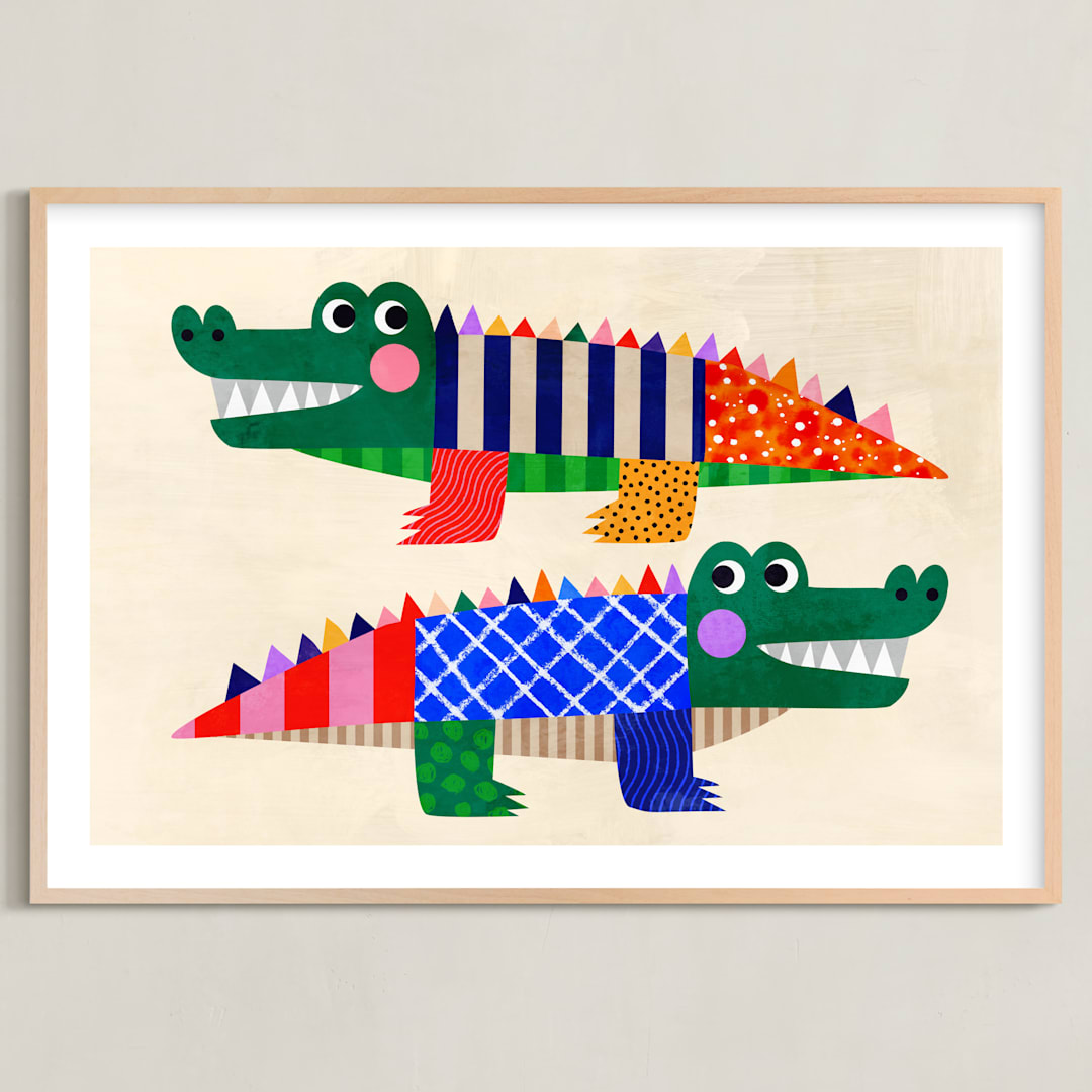 "Crocodile friends" - Art Print in Emerald by Mojca Dolinar - Framed