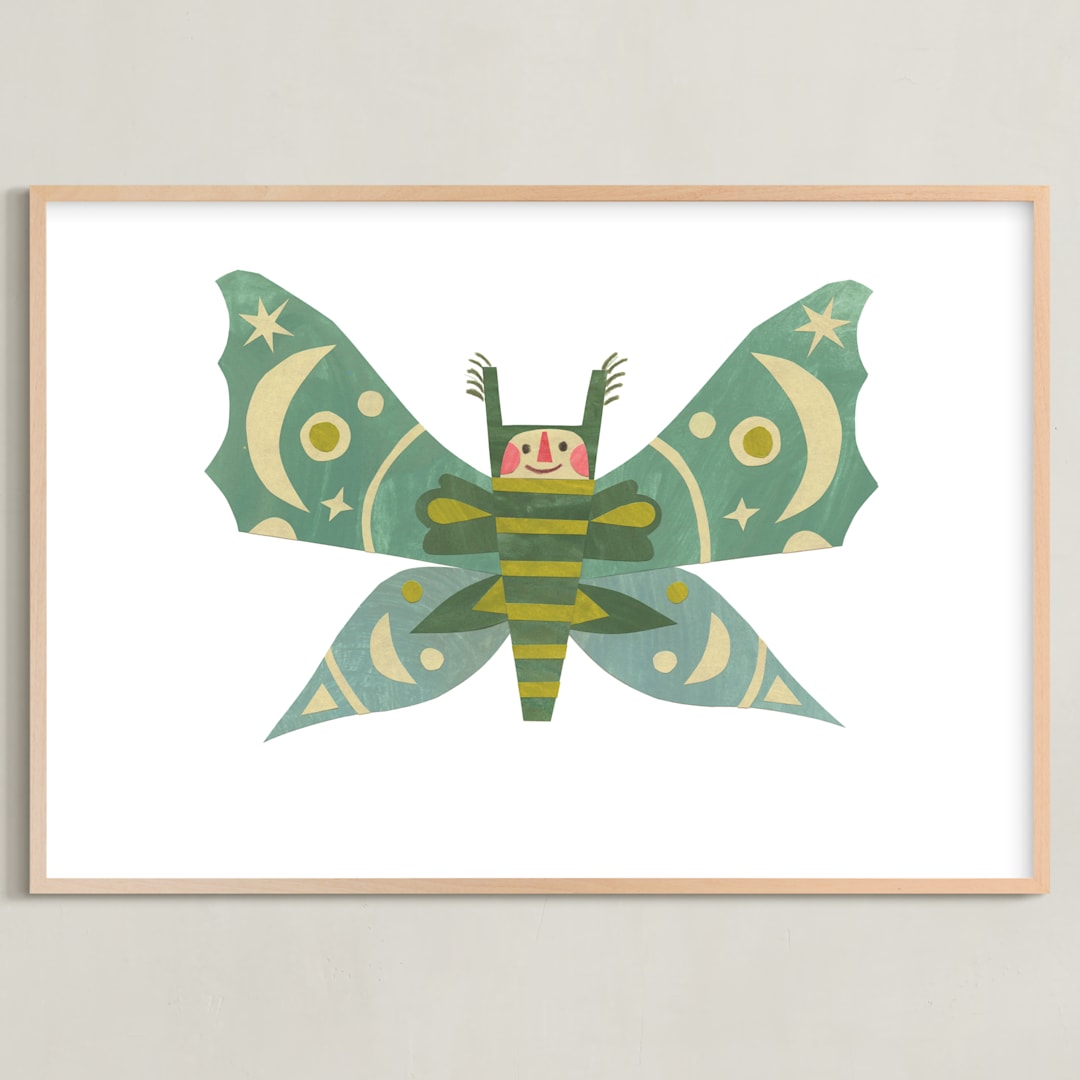 "Midnight Moth" - Art Print in Ocean Teal by Sarah Hand - Framed