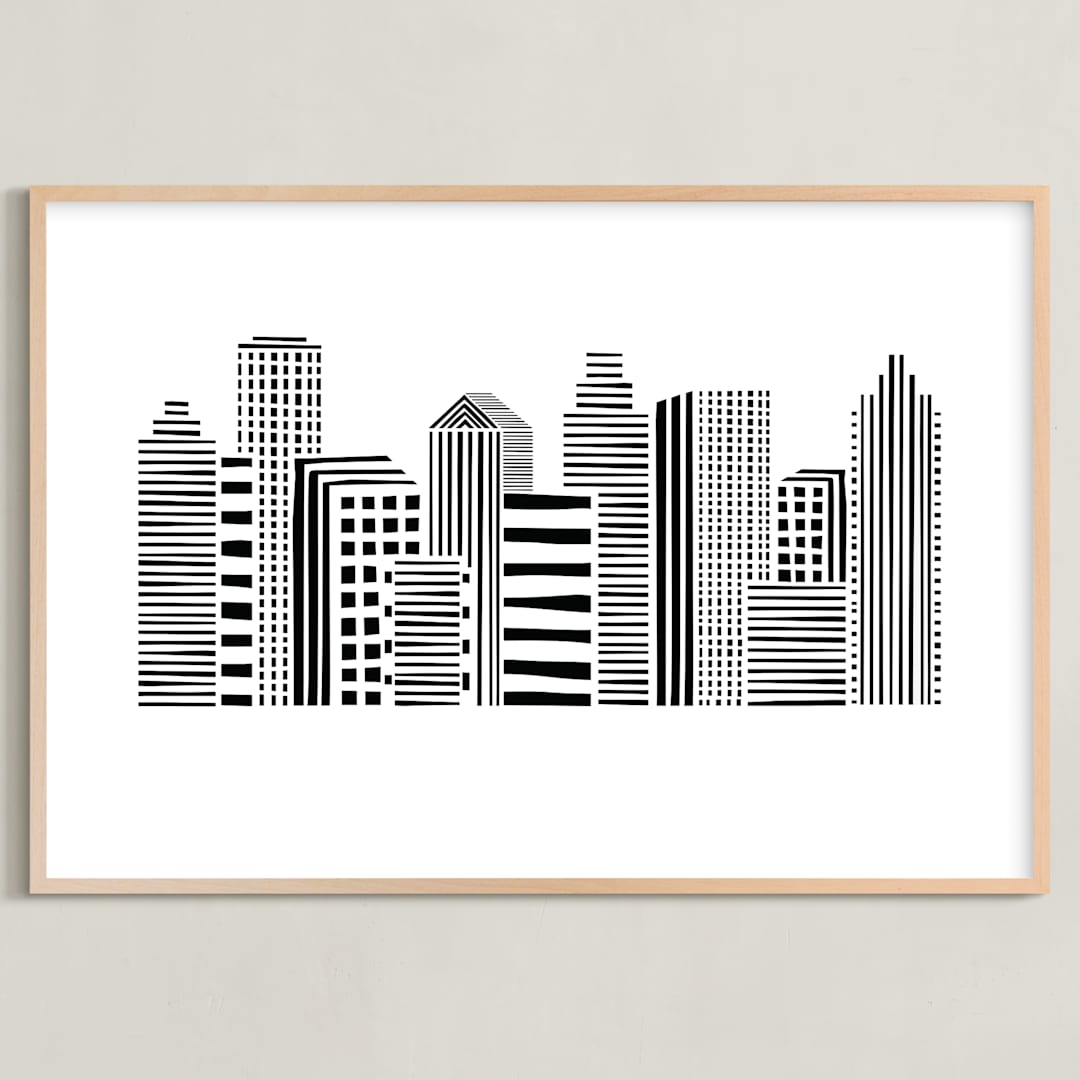 "Linear Cityscape" - Art Print in Black by Daniela - Framed