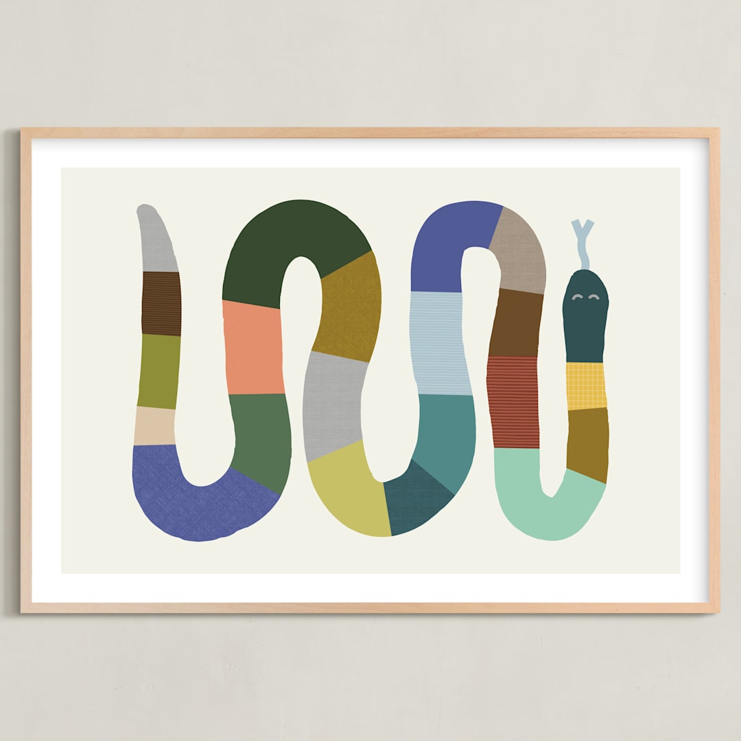 "Quilted Snake" - Art Print in Muted Multi by Kelly Watkins - Framed
