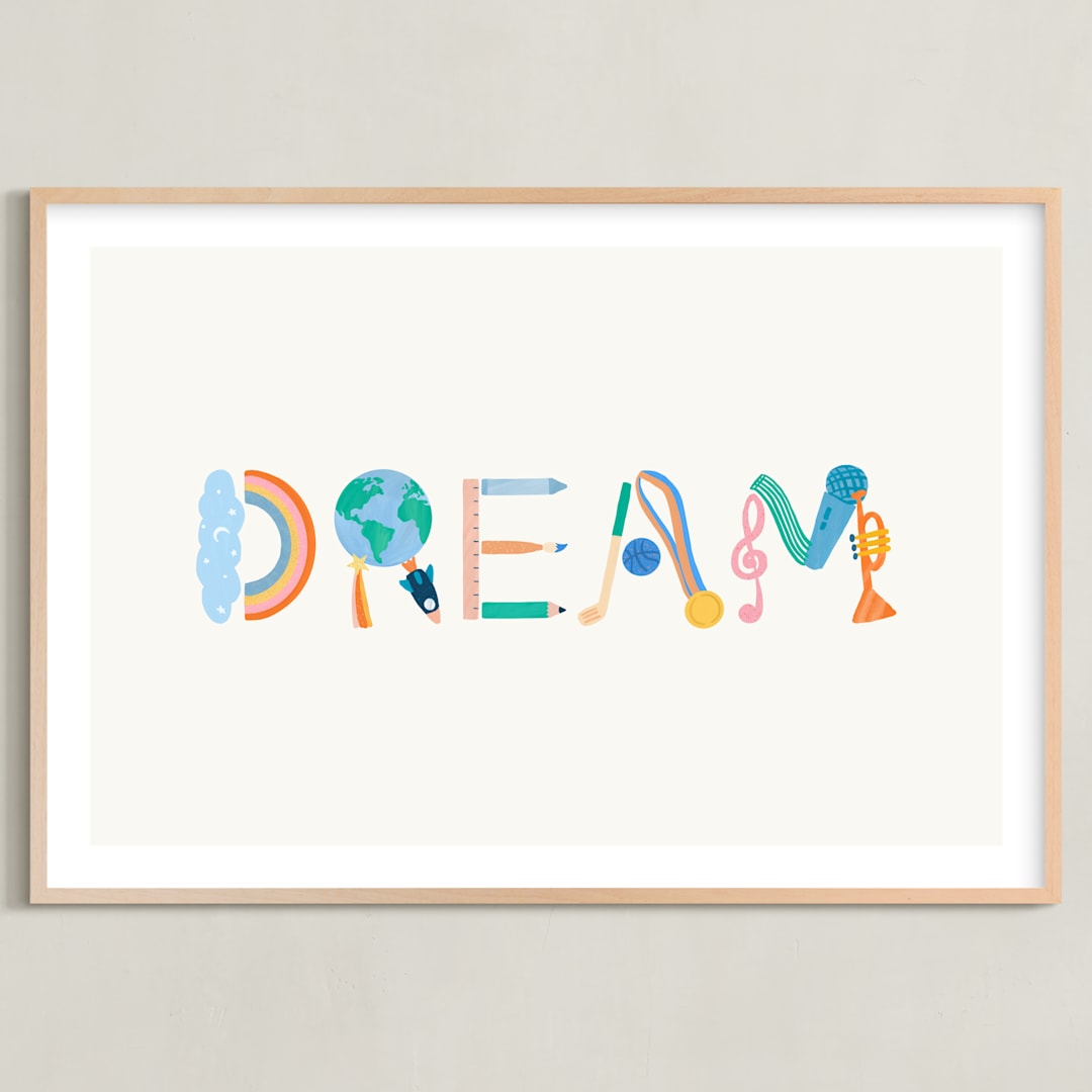 "DREAM DREAM" - Art Print in Rainbow by SunLee Art - Framed