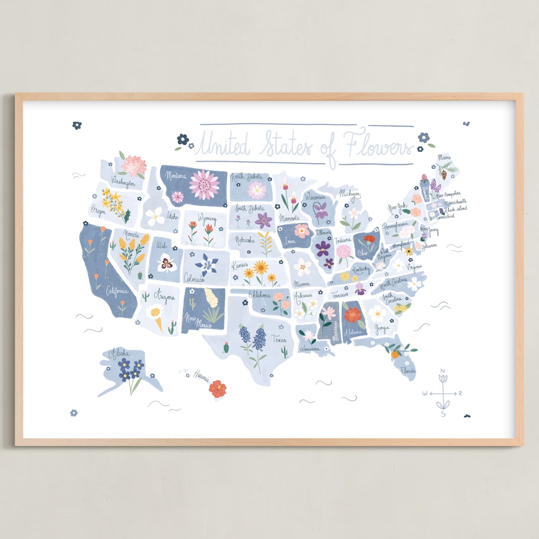 "United States of Flowers" - Art Print in Blue Moon Glycine by Another Please - Framed