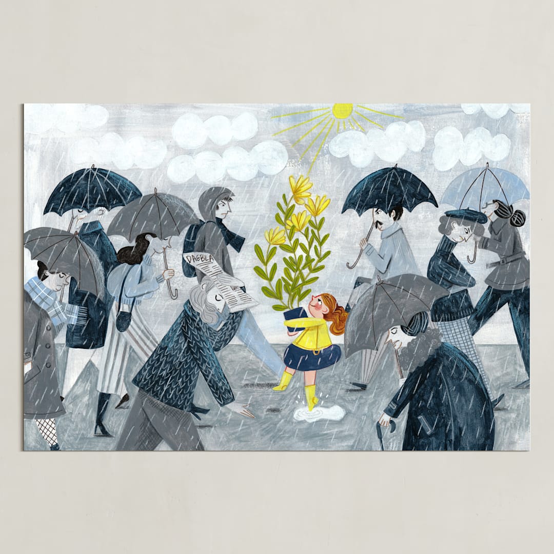 "There is sunshine after the rain" - Art Print in Raincoat by Caroline Bonne Muller - Unframed