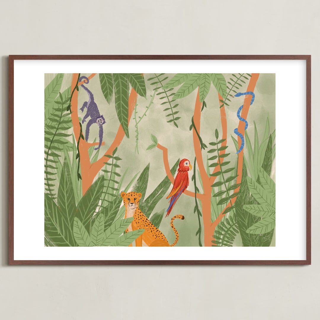 "Jungle Fun" - Art Print in White by Stevee Gomez - Framed
