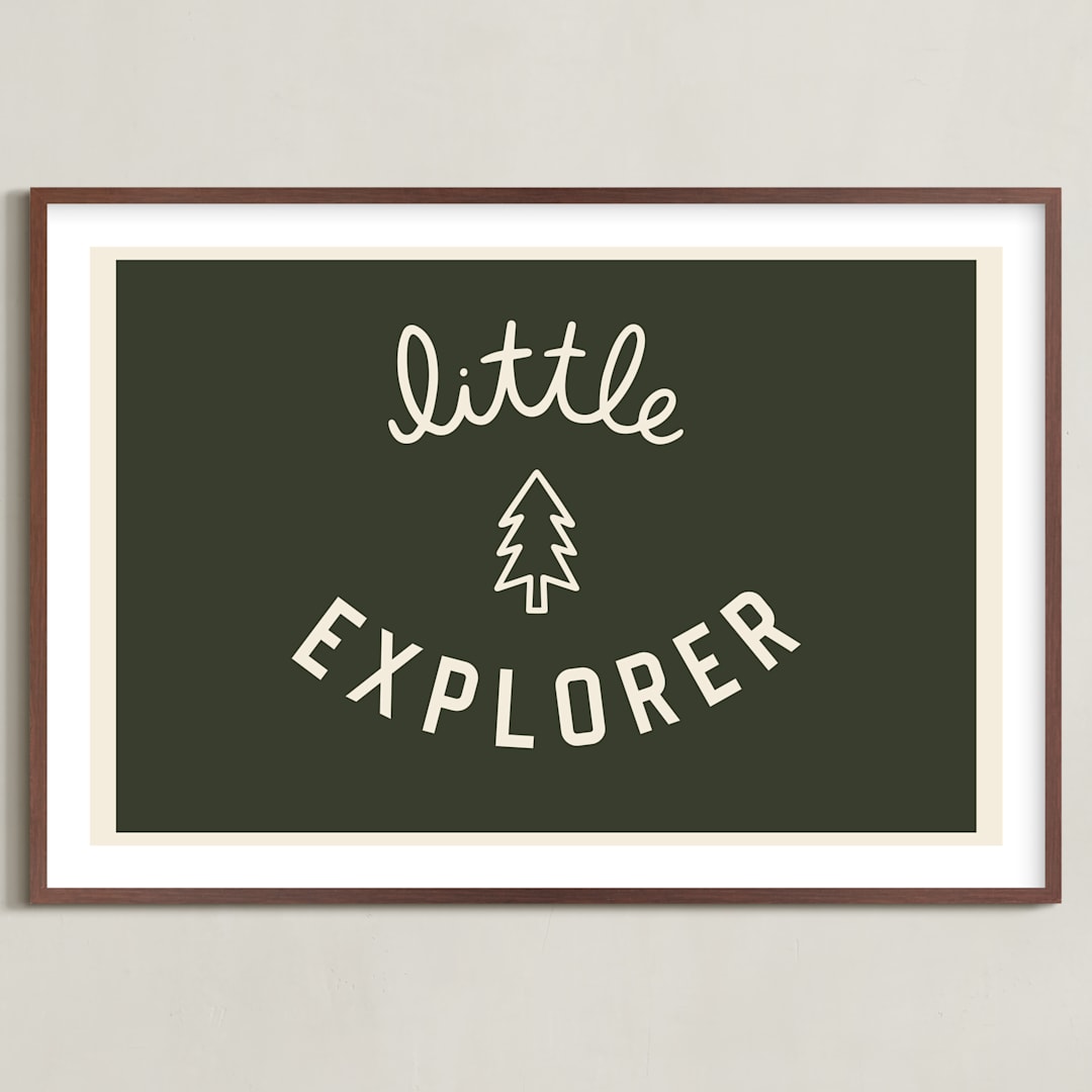 "Little Explorer Flag" - Art Print in Pine Green by Darby McGuire - Framed
