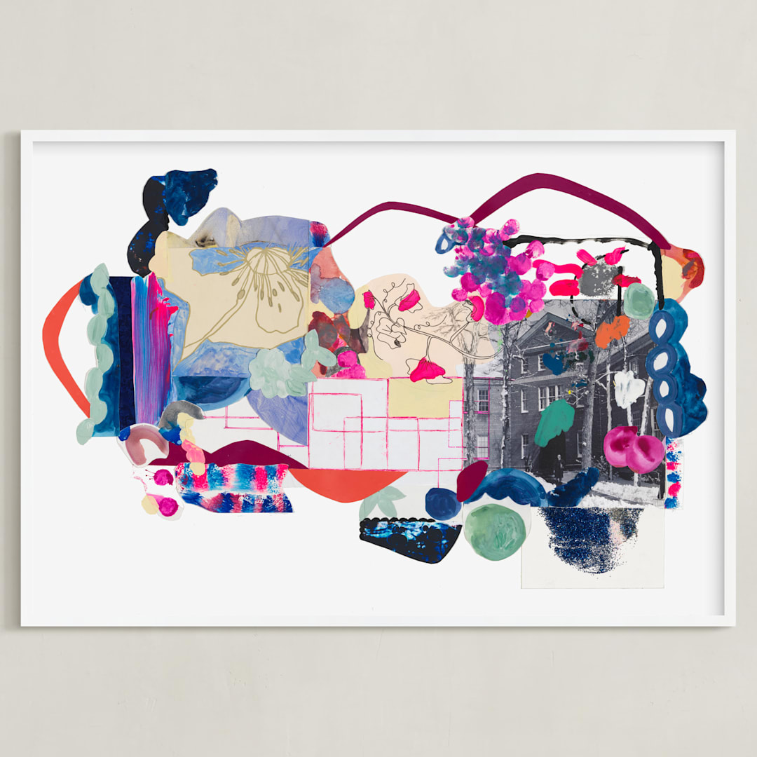 "Pink and Blues Landscape" - Art Print in Fuchsia Pink by Erin McCluskey Wheeler - Framed