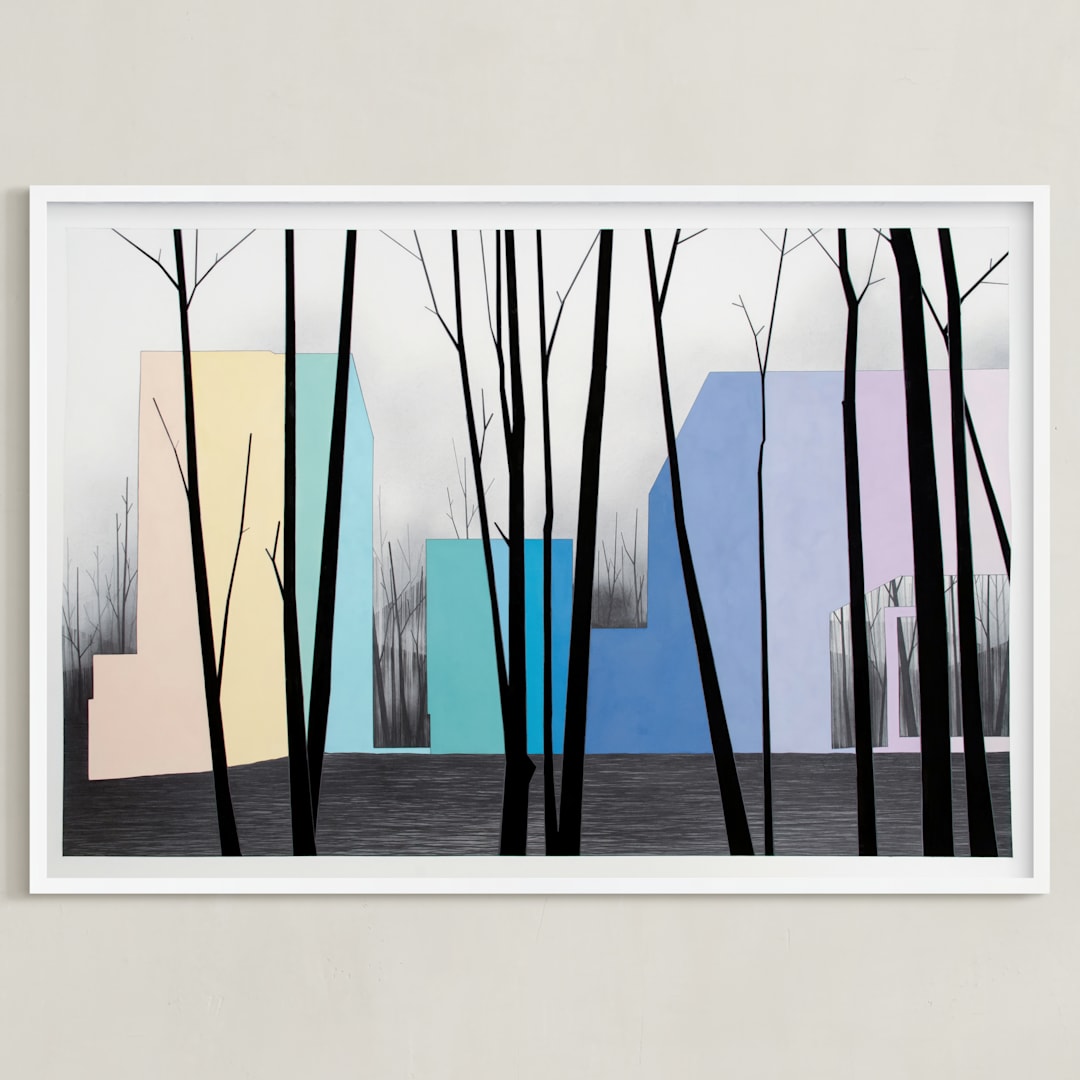 "Cantilever 2" - Art Print in Charcoal by Sara Joy - Framed