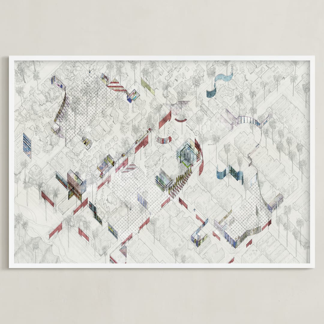 "Santa Monica Abstraction" - Art Print in Rich Red by Johnathon Smith - Framed