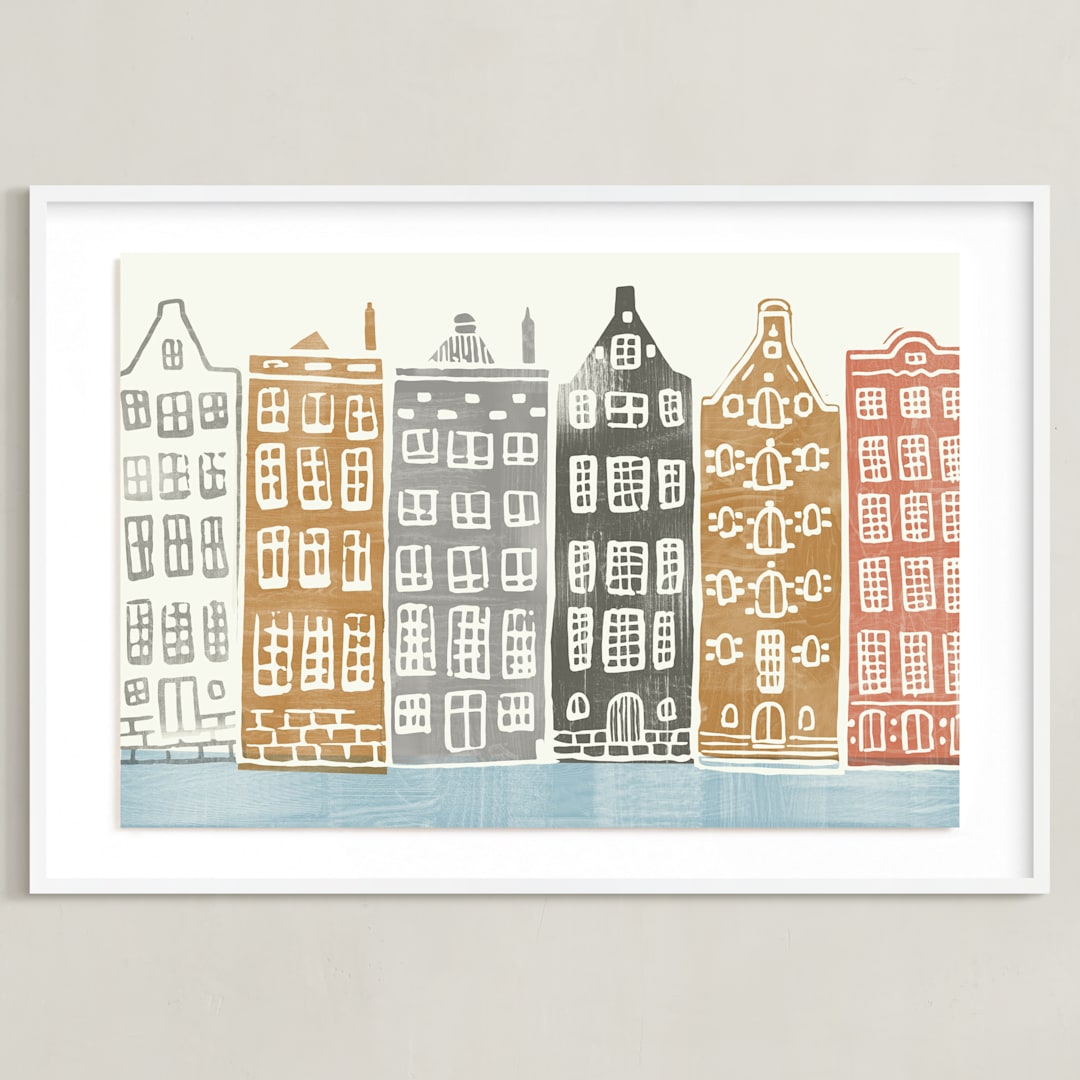 "On the Canal" - Art Print in brick by Griffinbell Paper Co. - Framed