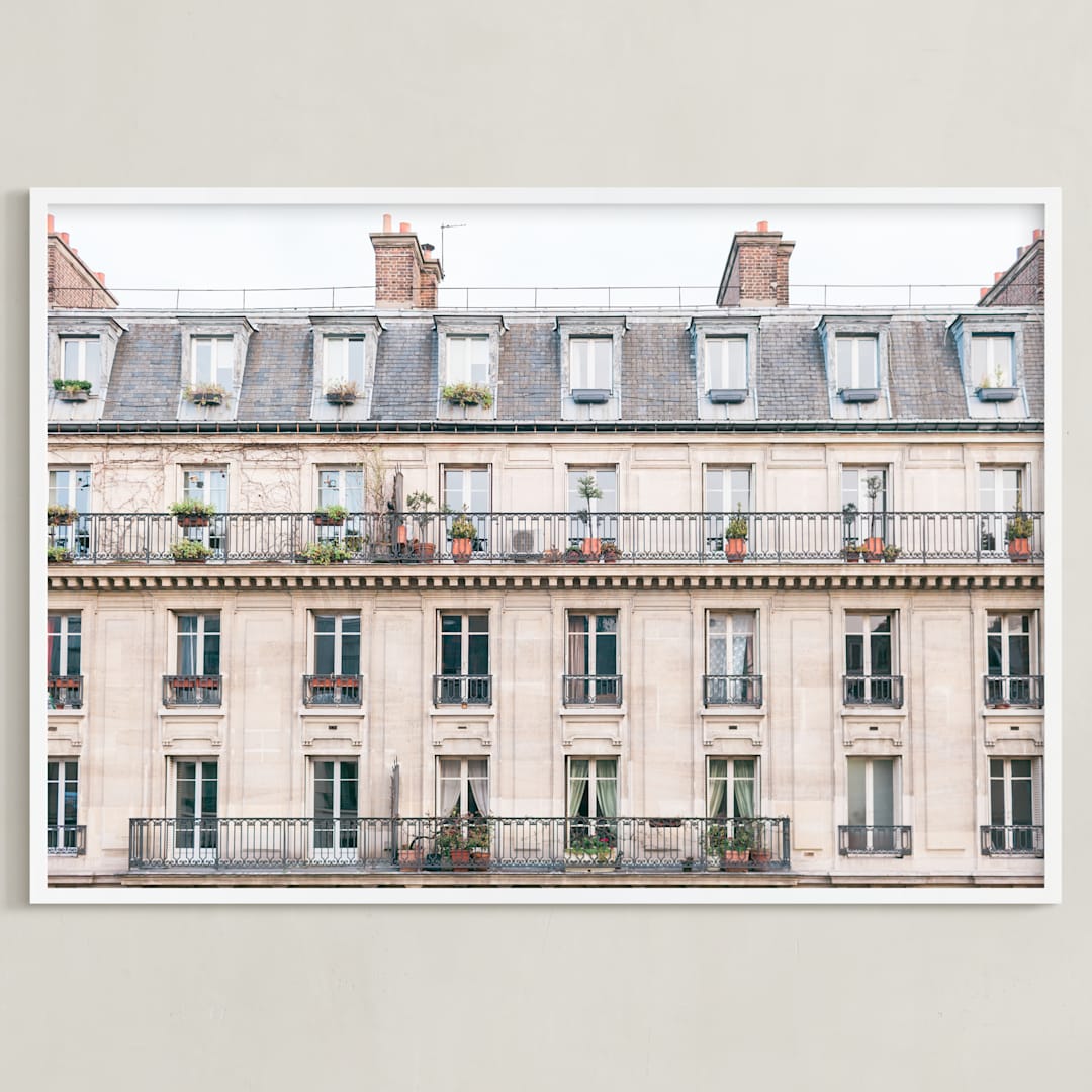 "Days in Paris" - Art Print in Crema by Jessica C Nugent - Framed