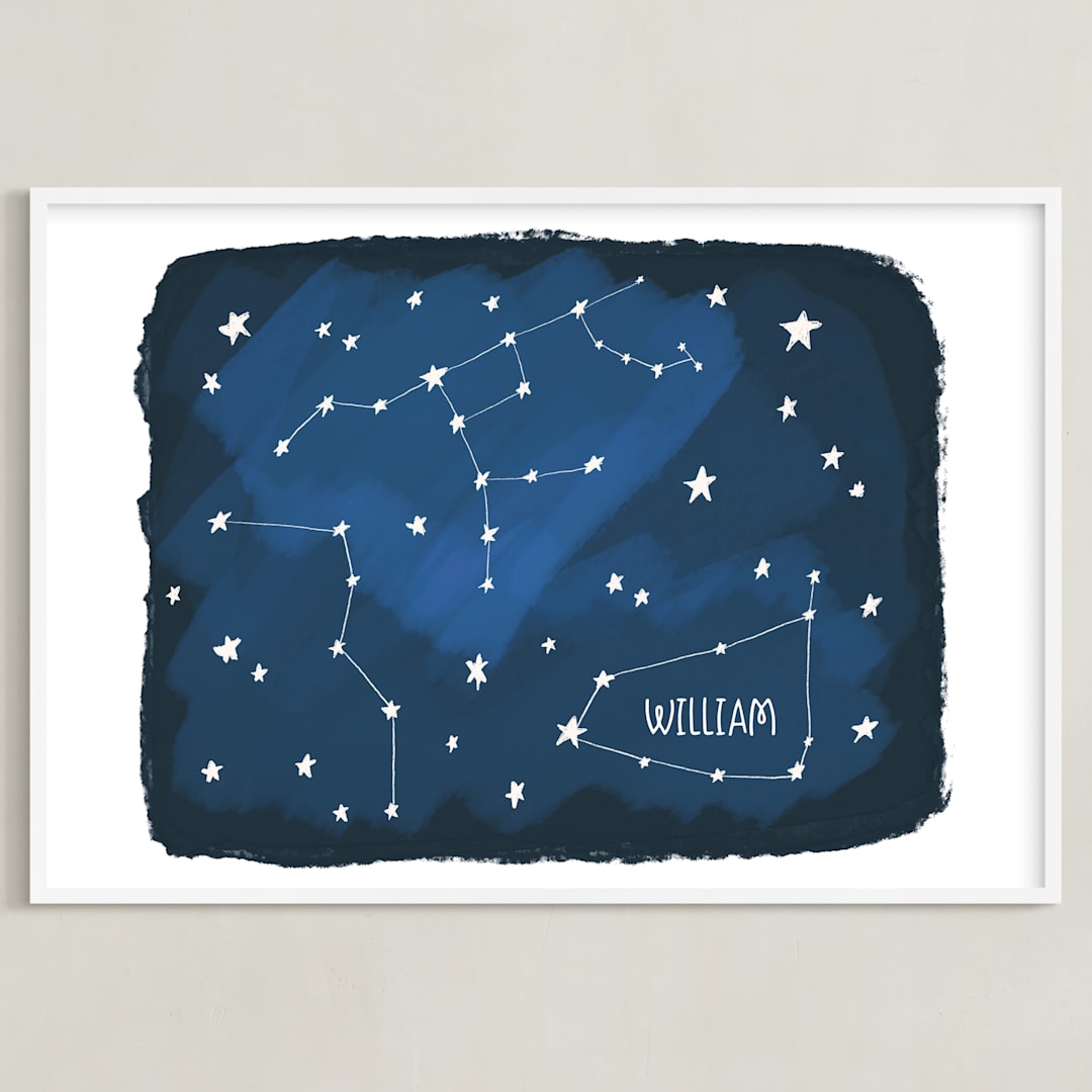 "Constellations" - Personalized Art Print in Midnight Blue by Morgan Kendall - Framed