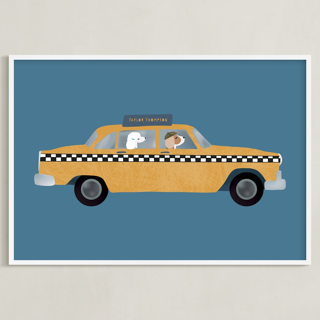 "New York" - Personalized Art Print in Taxi by Jenna Holcomb - Framed