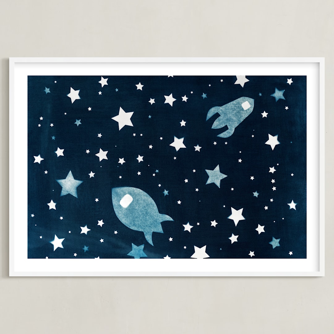 "Through space and time" - Art Print in Prussian blue by raven erebus - Framed