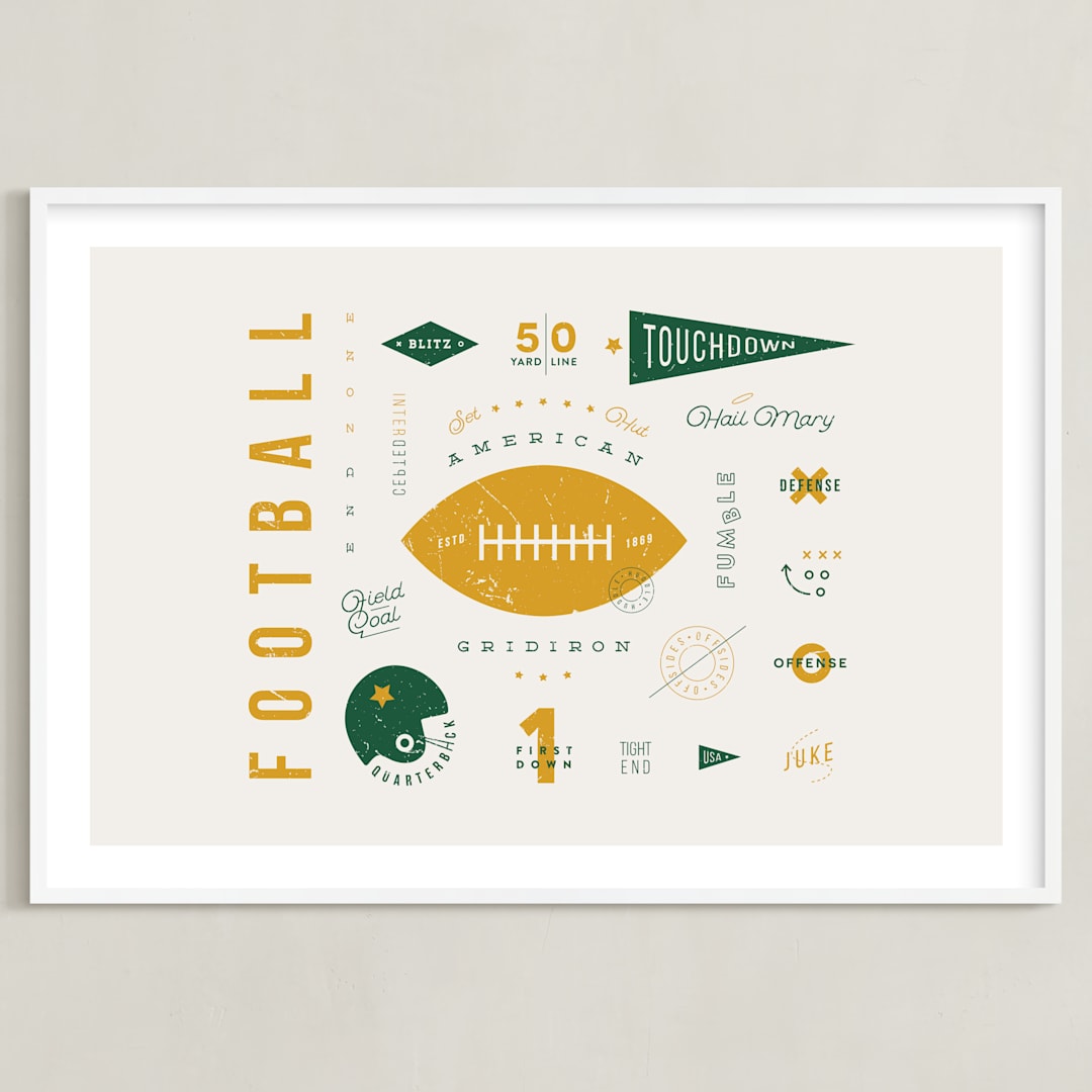 "American Football Vocab" - Art Print in Hunter by Dana Beckwith - Framed