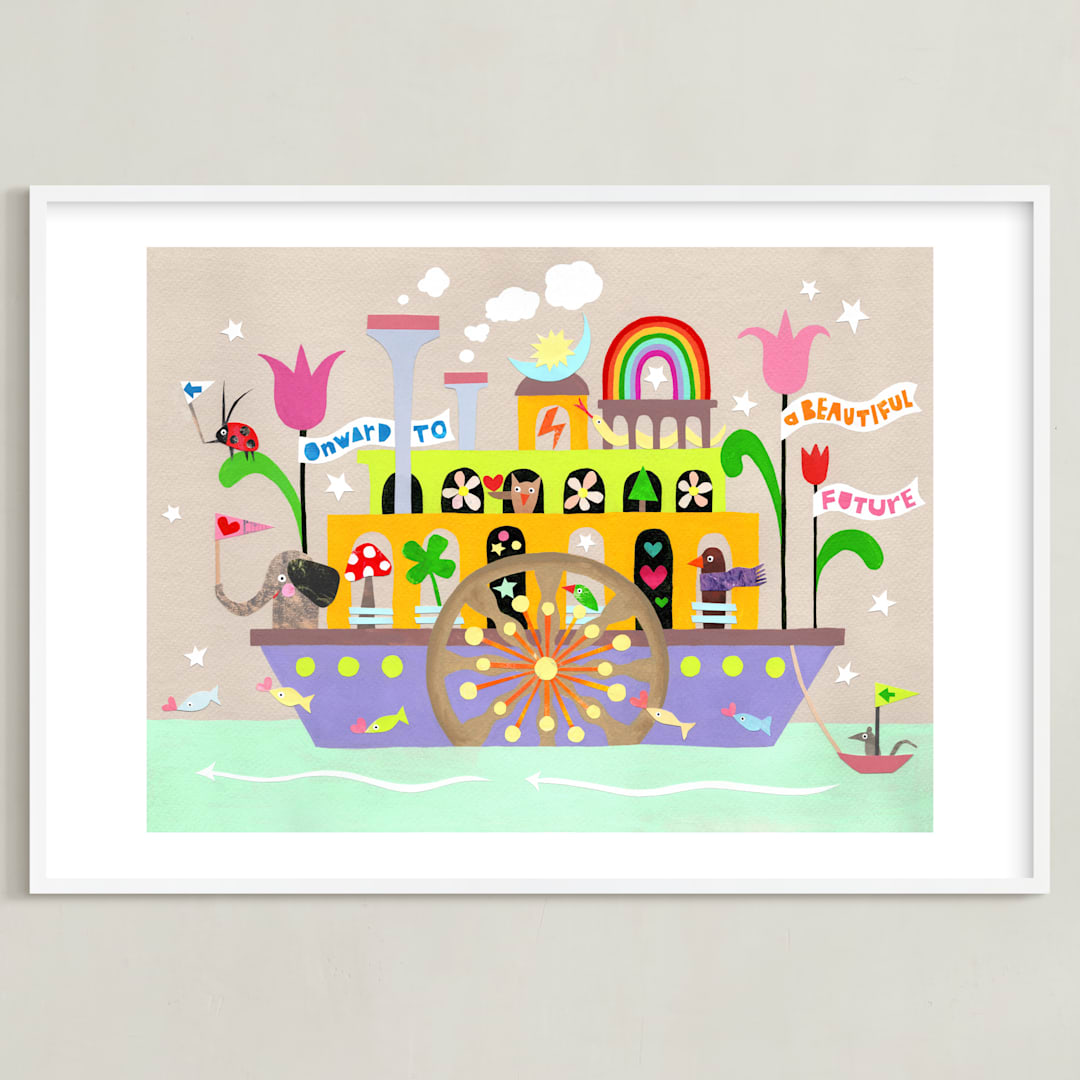 "Onward to a Beautiful Future" - Art Print in Mint by Shelley Kommers - Framed