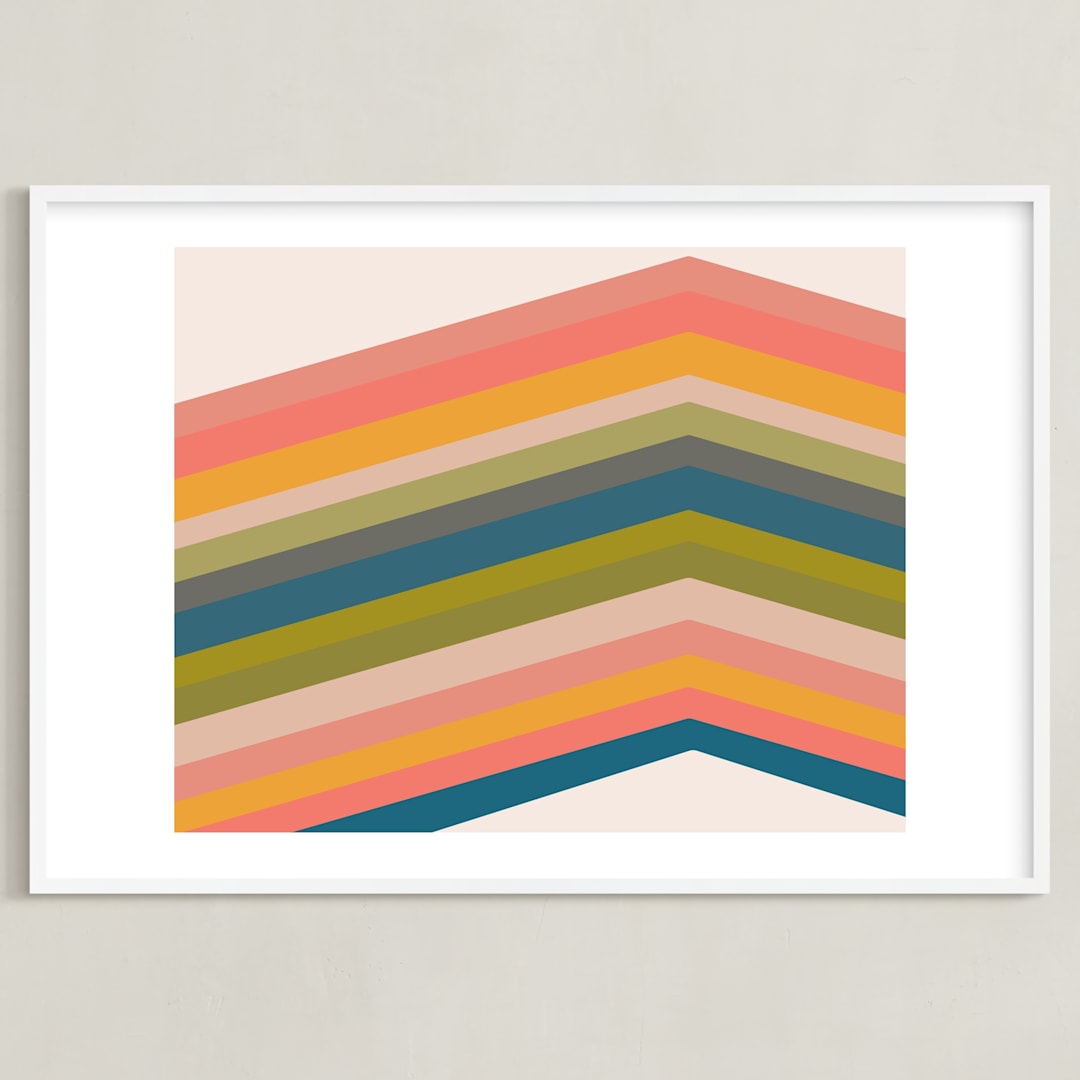 "Retro Stripes" - Art Print in Pool by Beth Vassalo - Framed