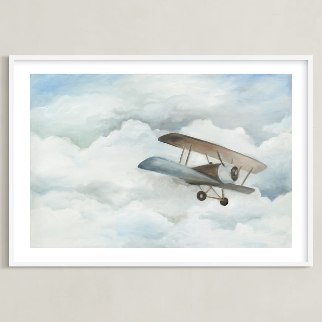 "The Cloud Plane" - Art Print in Baby Blue by Sarah Holden - Framed
