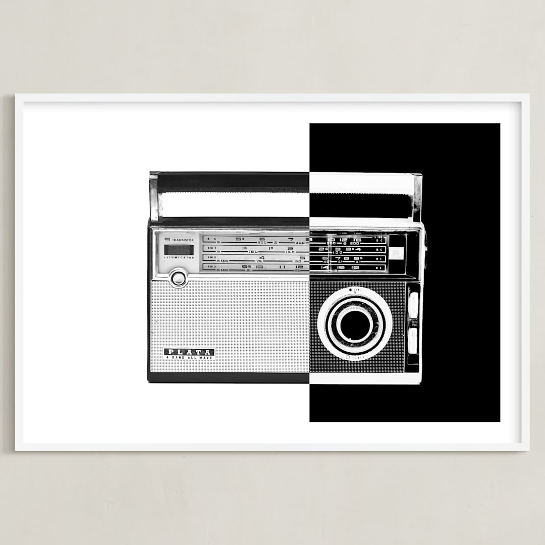 "Two-Tone Transistor Radio" - Art Print in Black & White by Jonathan Brooks - Framed