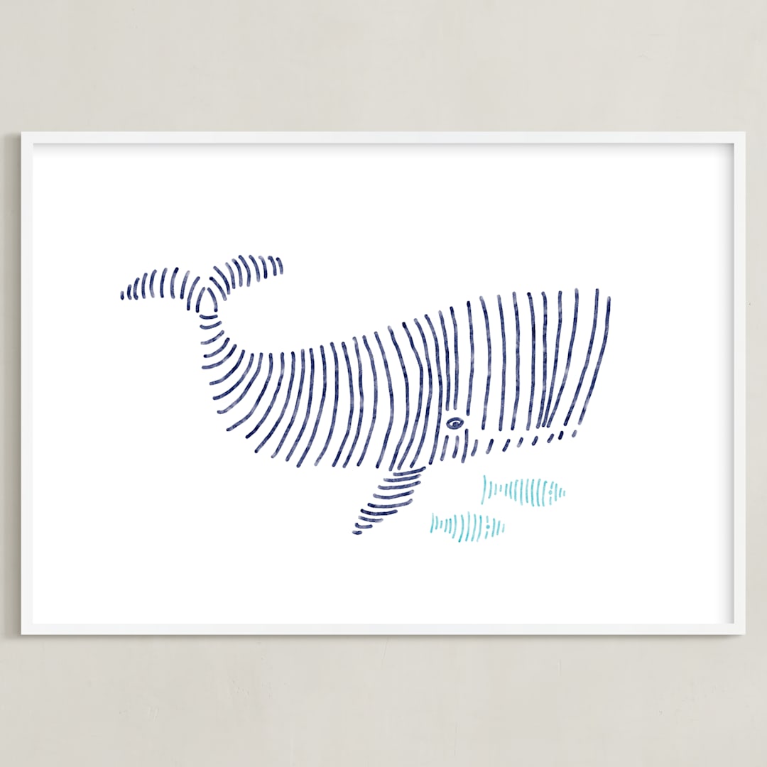 "Lined Animals II" - Art Print in OCEAN BLUE by Jayne Alfieri - Framed