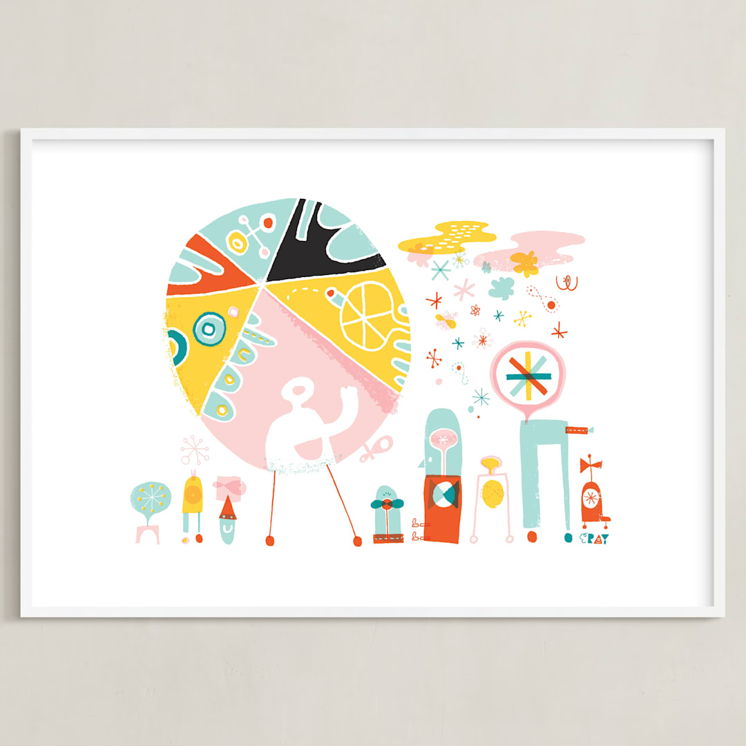 "Globetrotters" - Art Print in Ocean Blue by ERAY - Framed