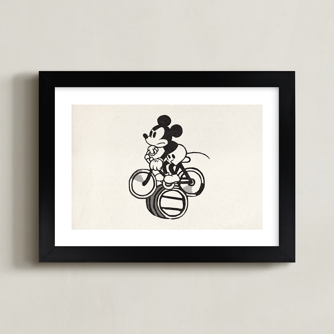 "Mickey is riding the bicycle backwards" - Art Print in Craft by Sumak Studio - Framed