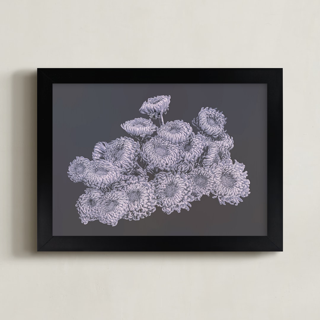 "Une Vie de Chrysanthèmes I" - Art Print in Inspiring Indigo by Mariecor Agravante - Framed