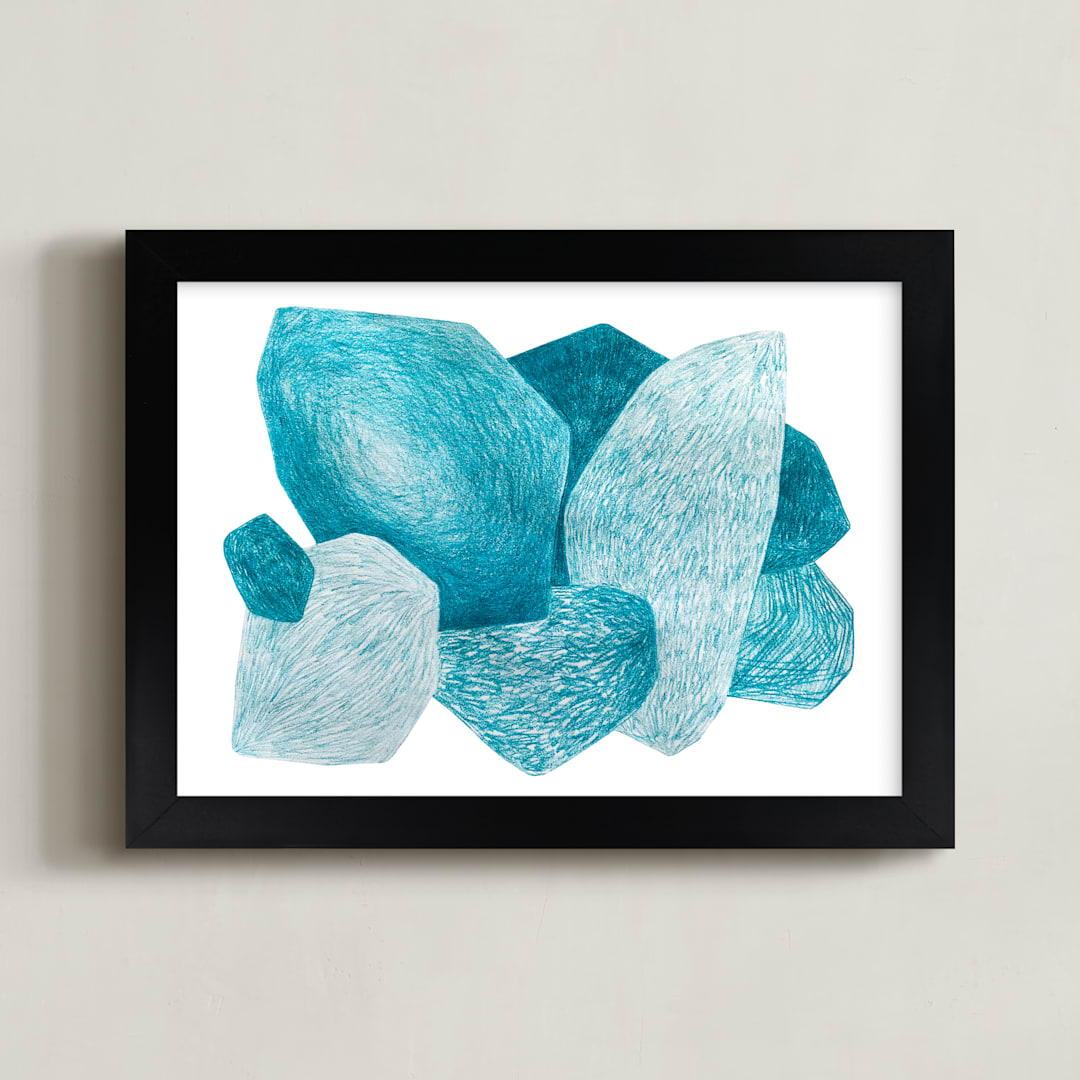 "Sea stones" - Art Print in Deep Sea by Emily Kariniemi - Framed