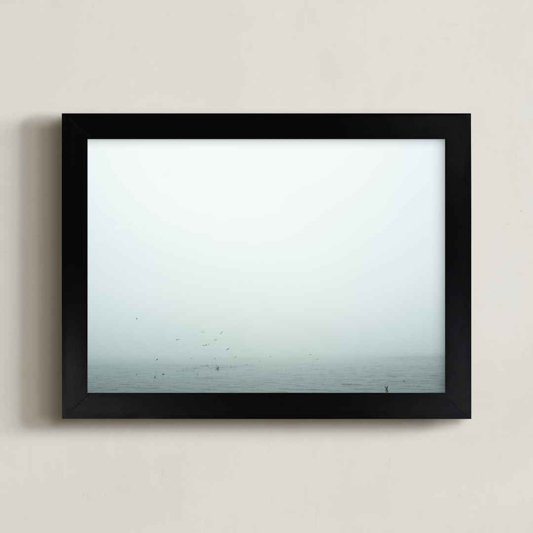 "Birds Diving for Fish" - Art Print in Birds Aqua by Katie Buckman - Framed