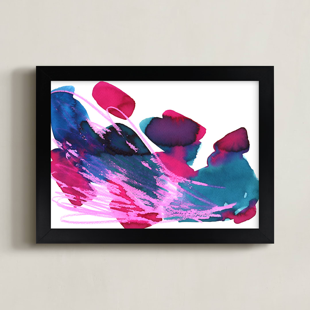"Abstract vibrant watercolor" - Art Print in Neon pink by Alexandra Dzh - Framed