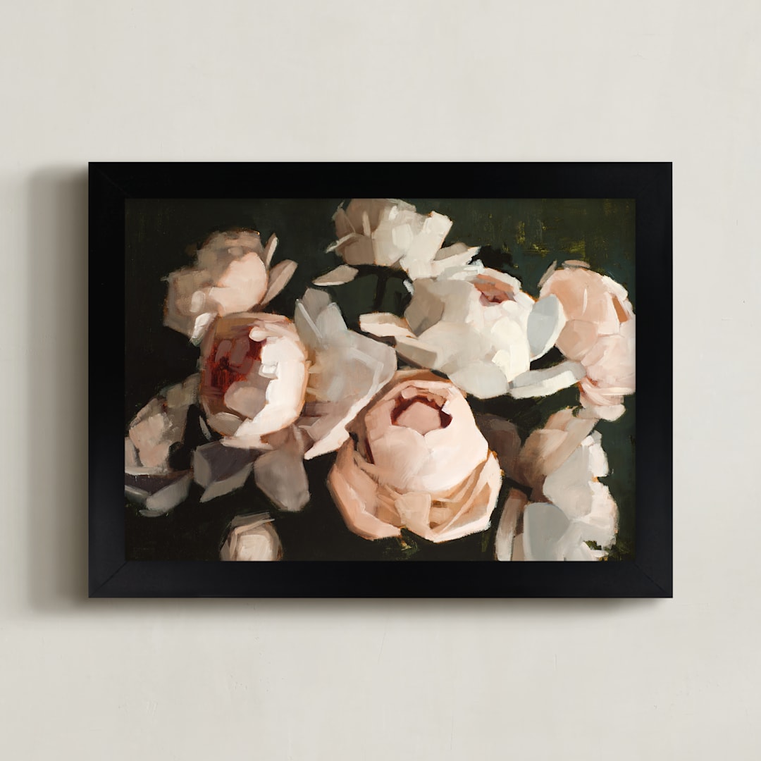 "Popping Peonies" - Art Print in Blush by Rachel Nelson - Framed