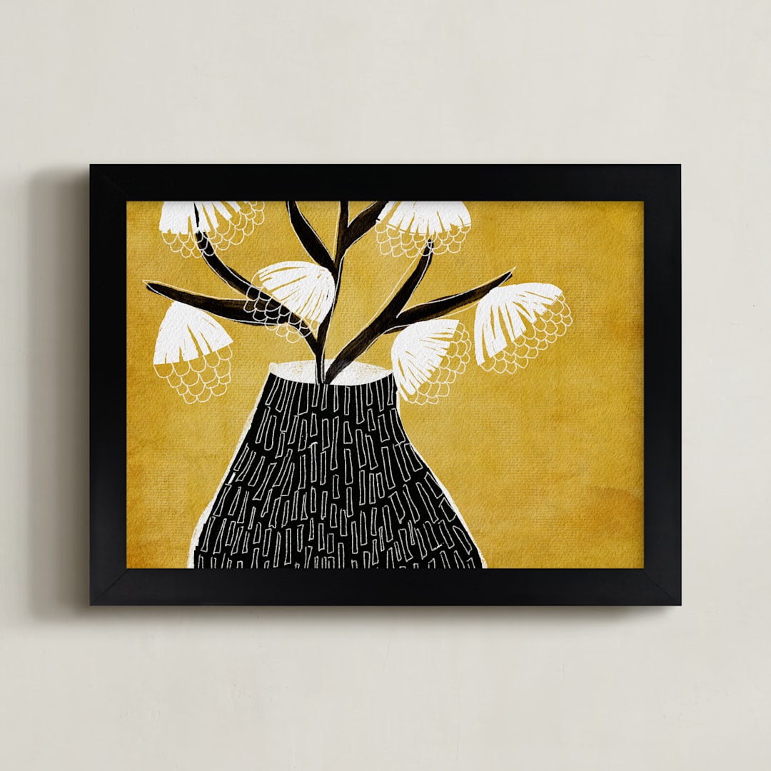 "Drawn to Bloom " - Art Print in Mustard by Tanya Lee Design - Framed