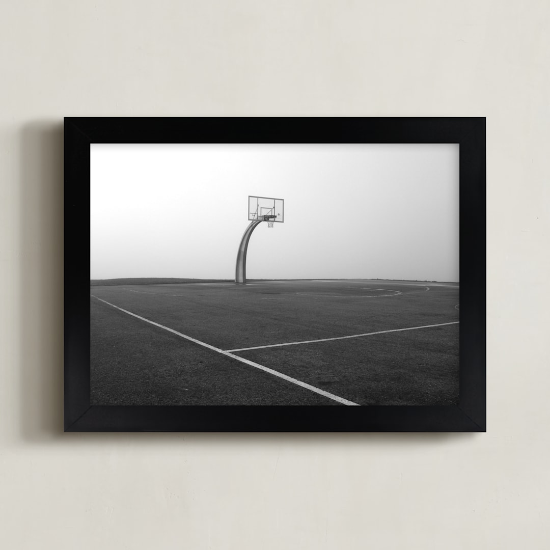 "Foggy Basketball Court" - Art Print in Asphalt by Becky Nimoy - Framed