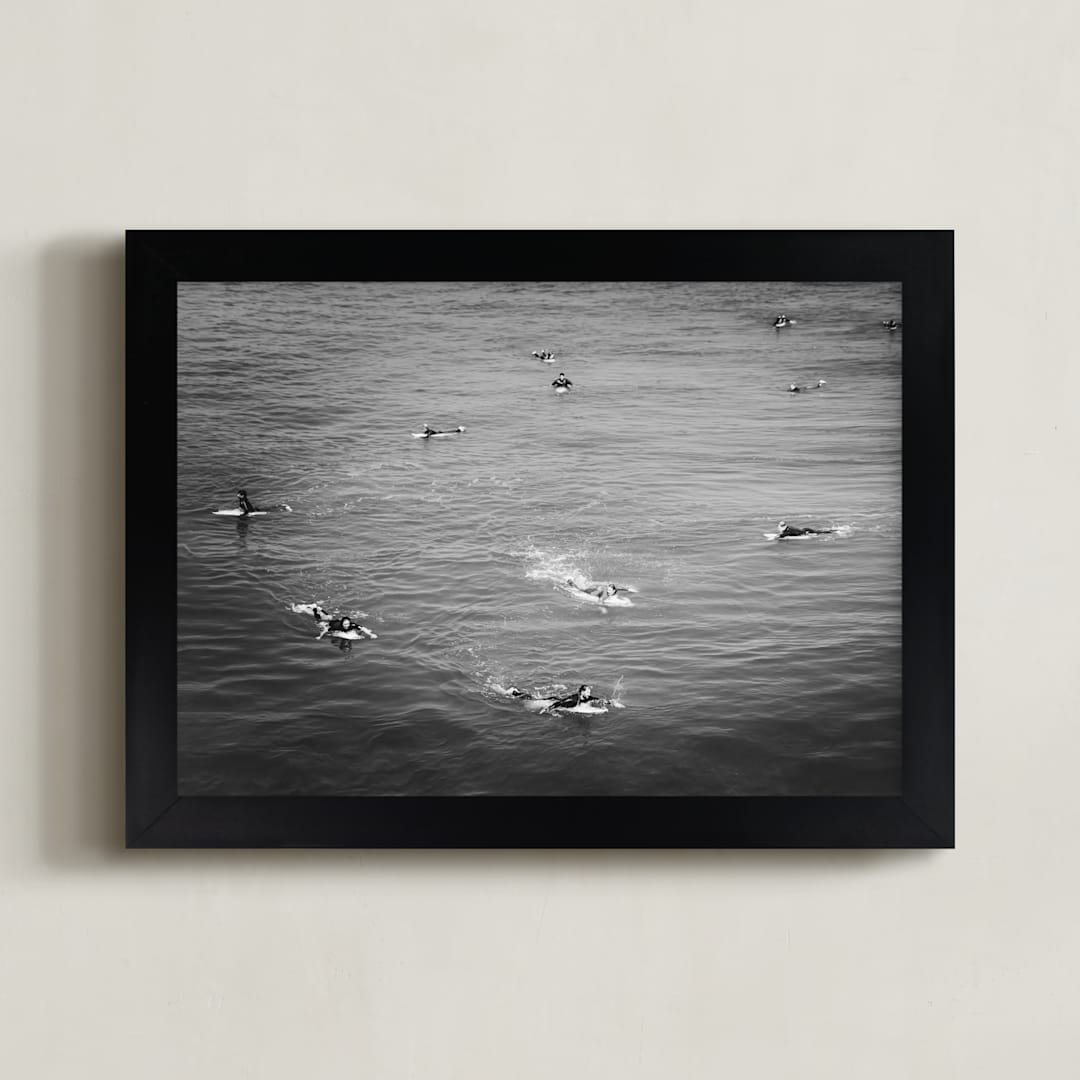 "Surfing at Huntington" - Art Print in Deep Sea by Sherley Ferreira - Framed
