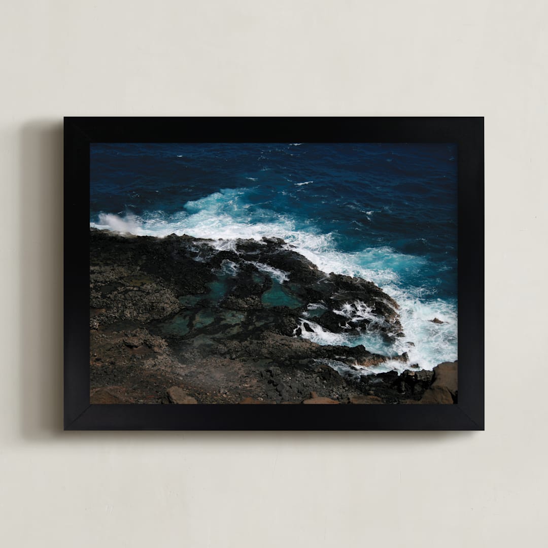 "Tidal Pools & Crashing Waves" - Art Print in Teal Ocean by Whitney Todd - Framed
