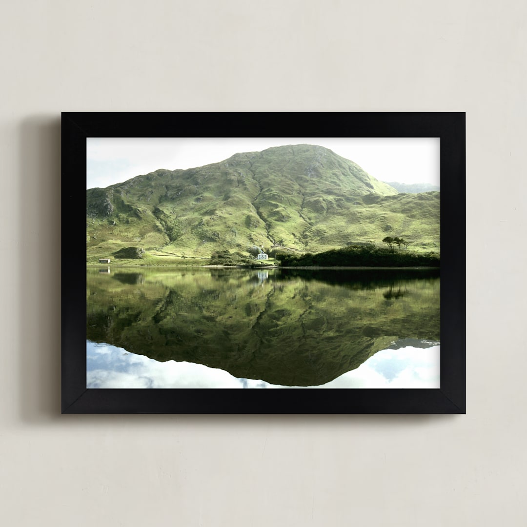 "Green Reflections Connemara Ireland" - Art Print in moss green by Eva Marion - Framed