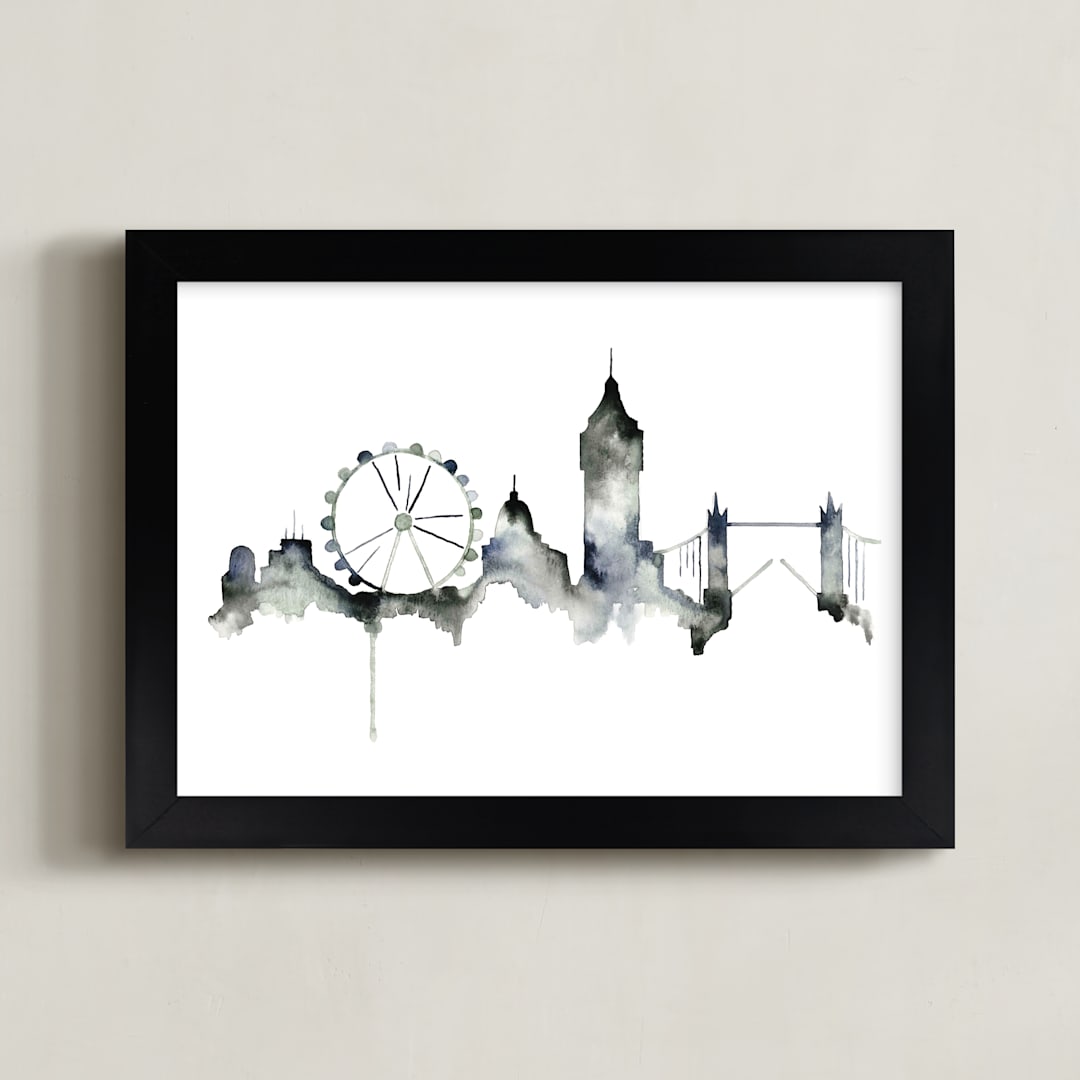 "London Skyline" - Art Print in Shades of Grey by Kelsey McNatt - Framed