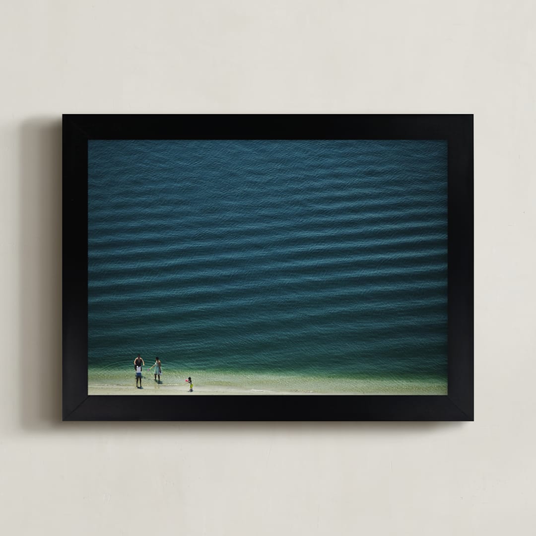 "X Four People On The Beach" - Art Print in Sea Green by Andy Mars - Framed